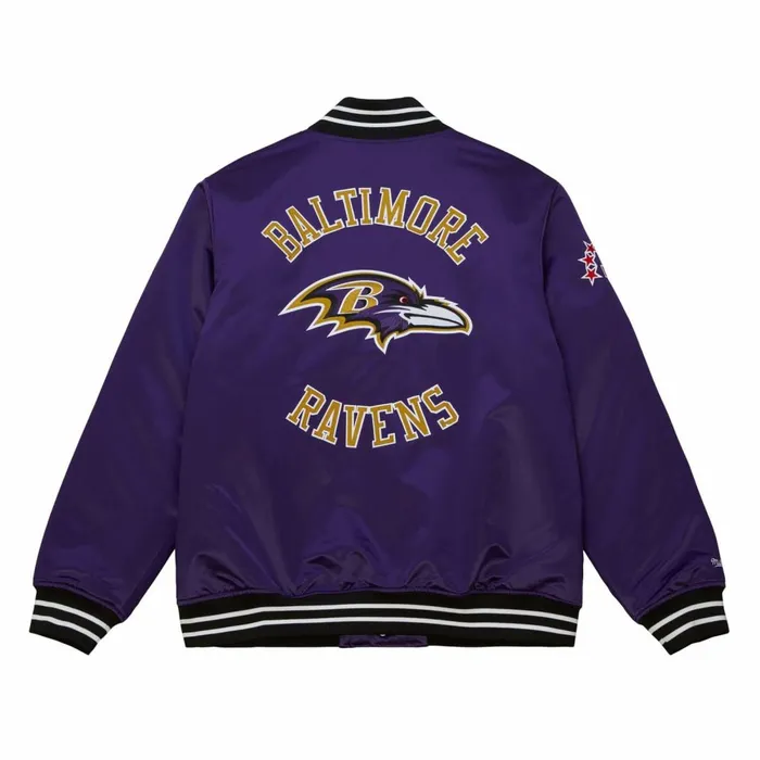 Men039s NFL Mitchell and Ness Heavyweight Satin Jacket Baltimore Ravens Men039s NFL Mitchell and Ness Heavyweight Satin Jacket Baltimore Ravens