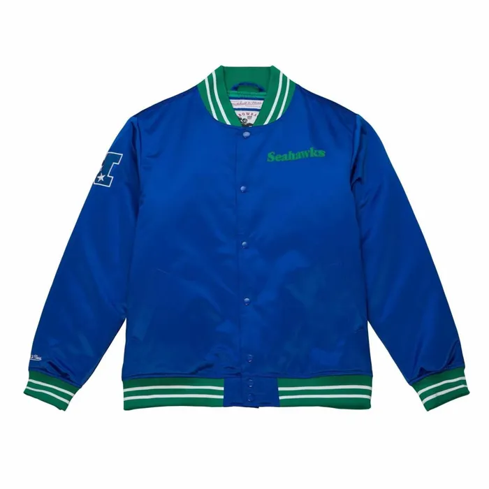 Men039s NFL Mitchell and Ness Heavyweight Satin Jacket Seattle Seahawks