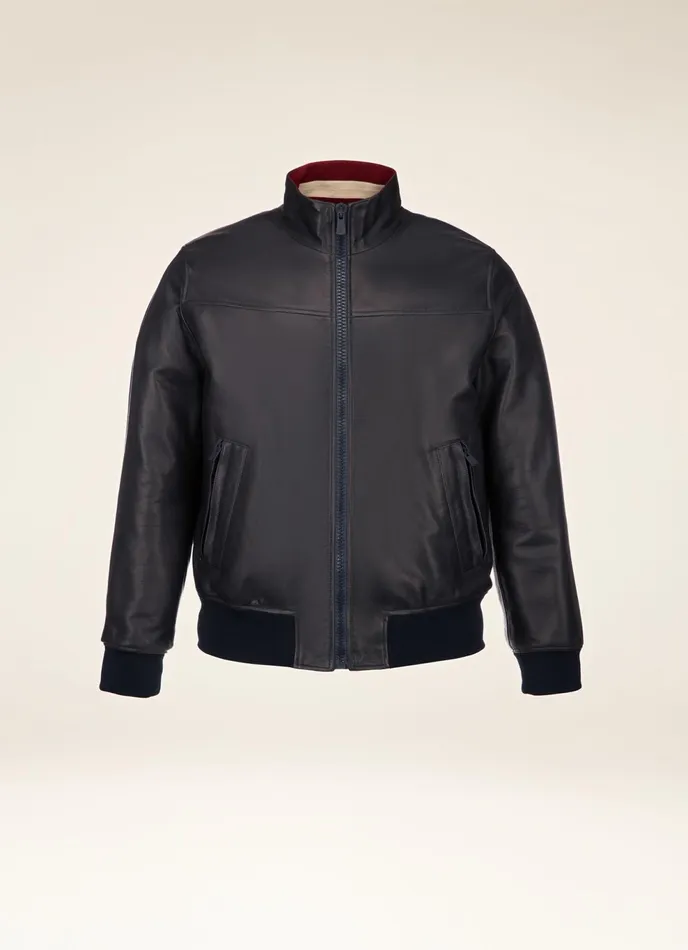 Men Bally Leather Leather Bomber Jacket 8211 Nappa Leather Outerwear In Navy