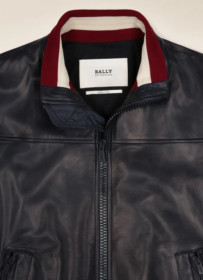 Men Bally Leather Leather Bomber Jacket 8211 Nappa Leather Outerwear In Navy