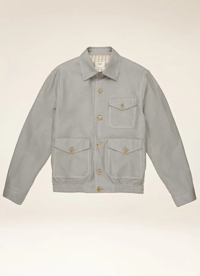 Men Bally Outerwear Bomber Jacket 8211 Cotton and Silk Mix Jacket In Grey