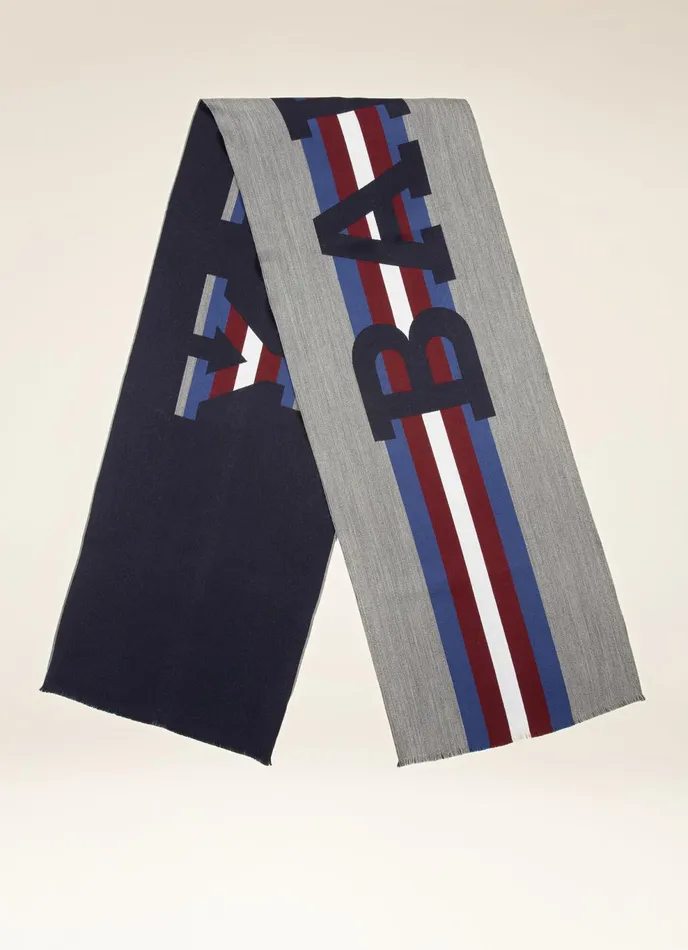 Men Bally Scarves Bally Stripe Scarf 8211 Mixed Wool and Silk Accessory In Grey