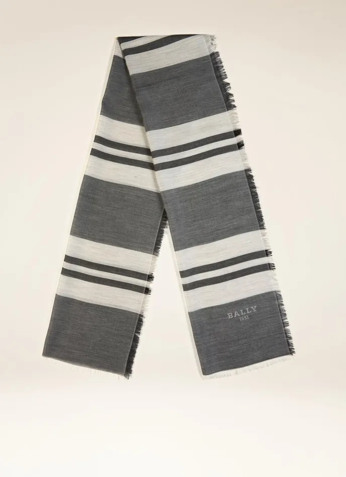 Men Bally Scarves Striped Scarf 8211 Cotton Cashmere Mix Scarf In Grey