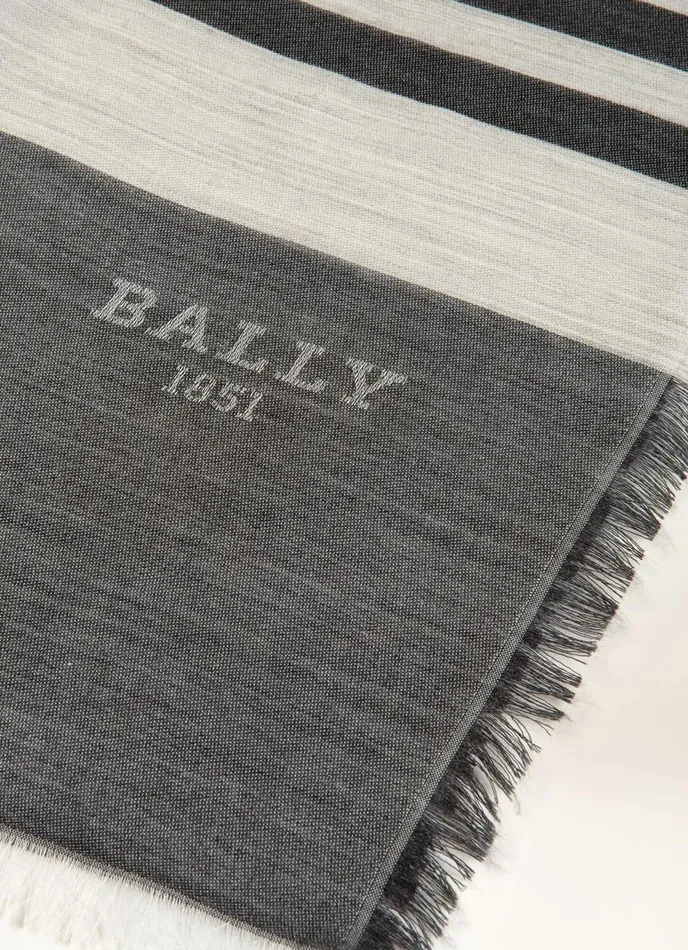 Men Bally Scarves Striped Scarf 8211 Cotton Cashmere Mix Scarf In Grey
