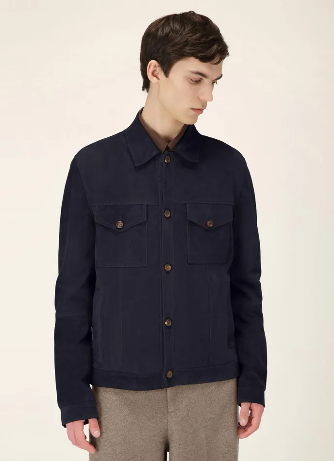 Men Bally Shirts And TShirts Suede Shirt Jacket 8211 Suede Outerwear In Navy