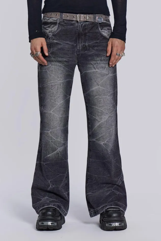 Men Black Crease Blaze Jean Jaded London Bootcut Jeans