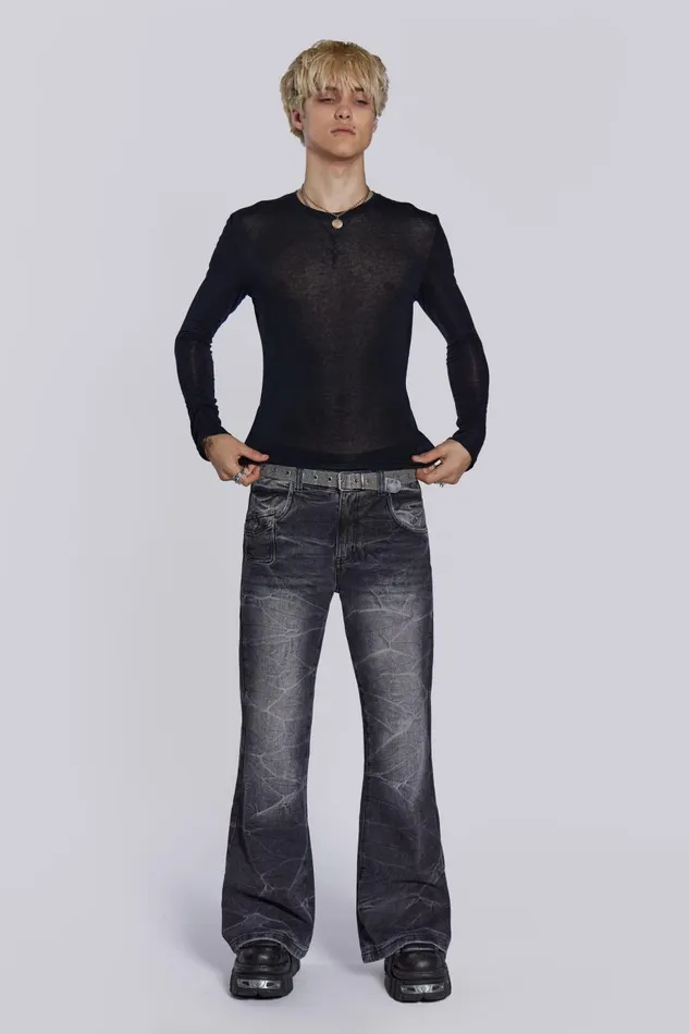 Men Black Crease Blaze Jean Jaded London Bootcut Jeans