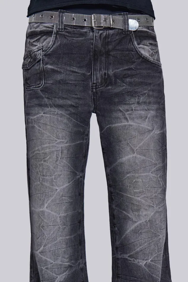 Men Black Crease Blaze Jean Jaded London Bootcut Jeans