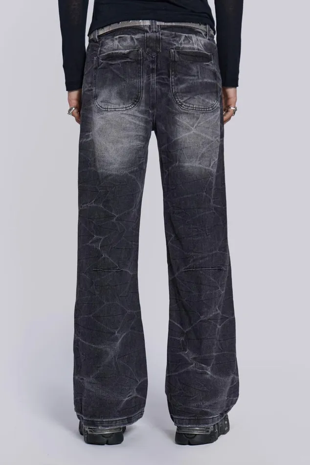 Men Black Crease Blaze Jean Jaded London Bootcut Jeans