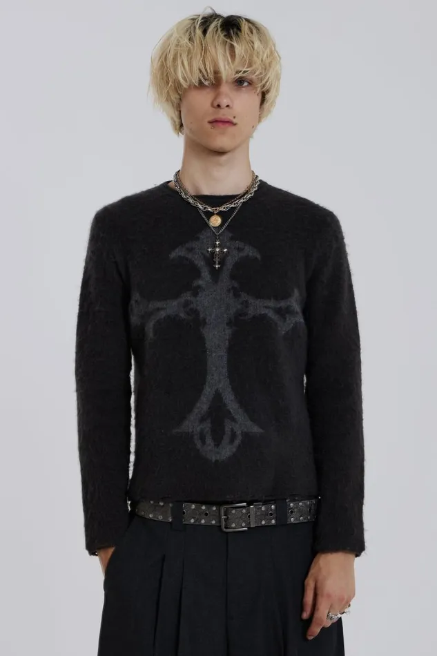 Men Brushed Knit With Cross Intarsia Jaded London Knitwear