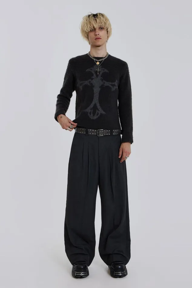 Men Brushed Knit With Cross Intarsia Jaded London Knitwear