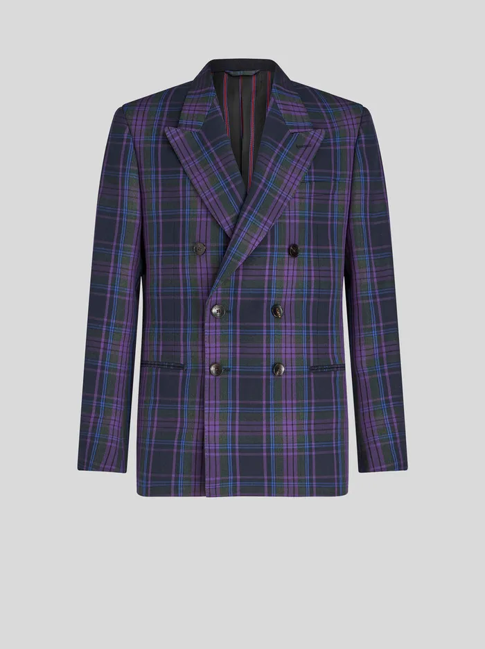 Men DoubleBreasted Maxi Check Jacket Etro Jackets