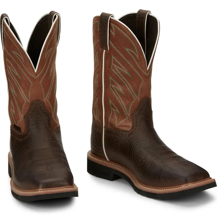 MEN Electrician 11034 Steel Toe Brown Justin Boots Work