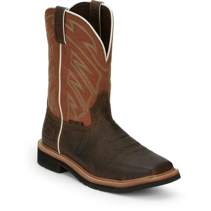 MEN Electrician 11034 Steel Toe Brown Justin Boots Work