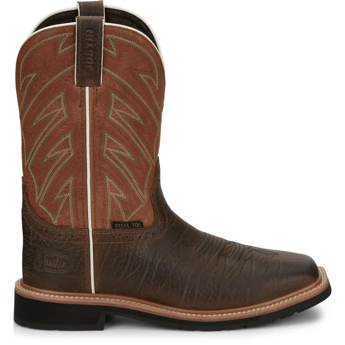 MEN Electrician 11034 Steel Toe Brown Justin Boots Work