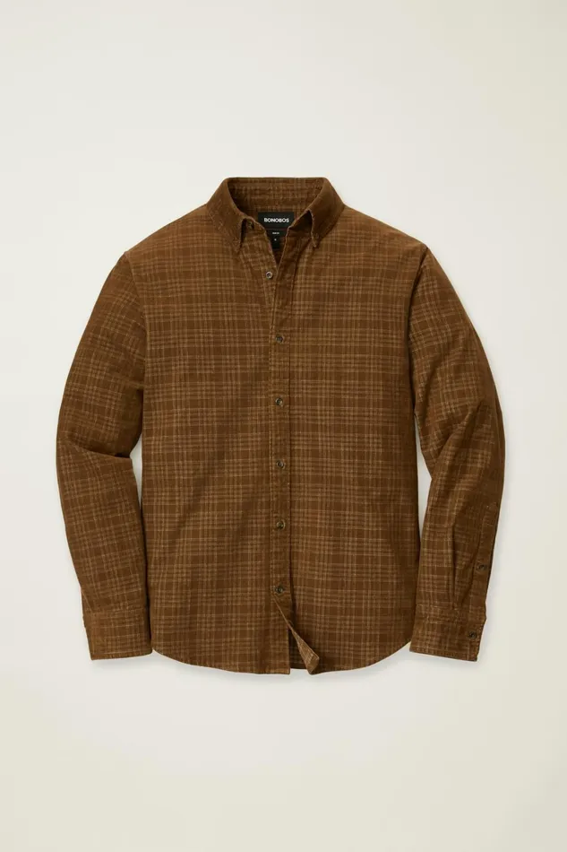 Men Everyday Corduroy Shirt Brown Plaid Bonobos Casual Shirts