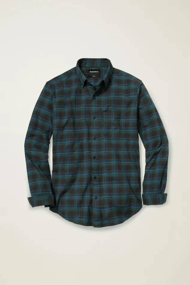 Men Everyday Lightweight Flannel Shirt Buttonwood Plaid Bonobos Casual Shirts