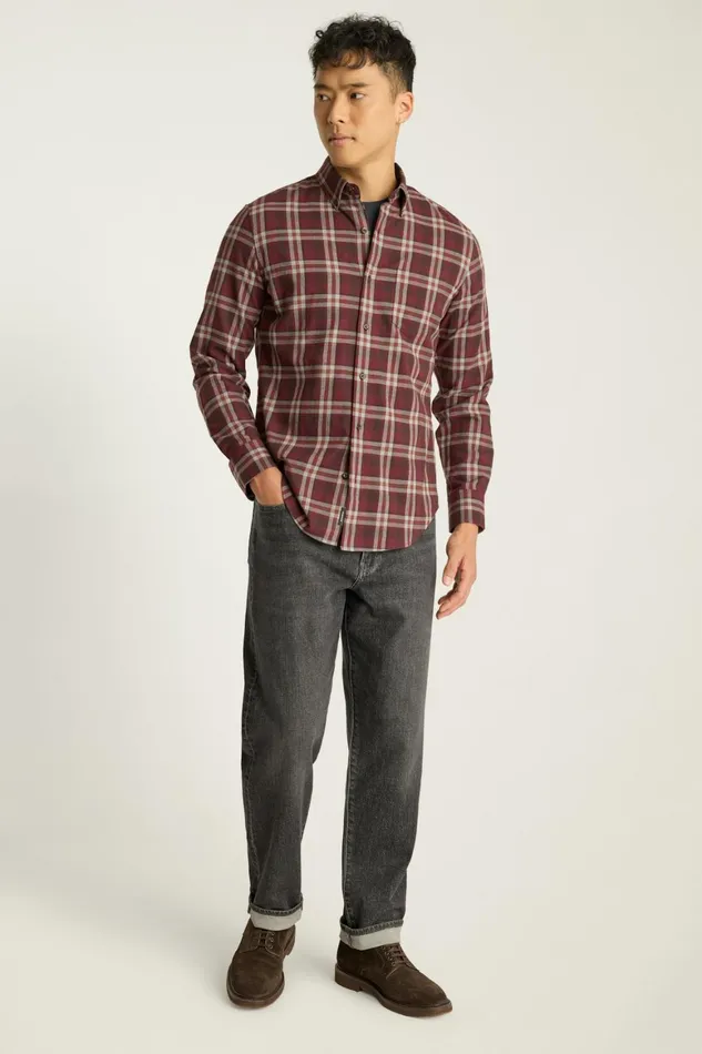Men Everyday Lightweight Flannel Shirt Cappuccino Plaid Bonobos Casual Shirts