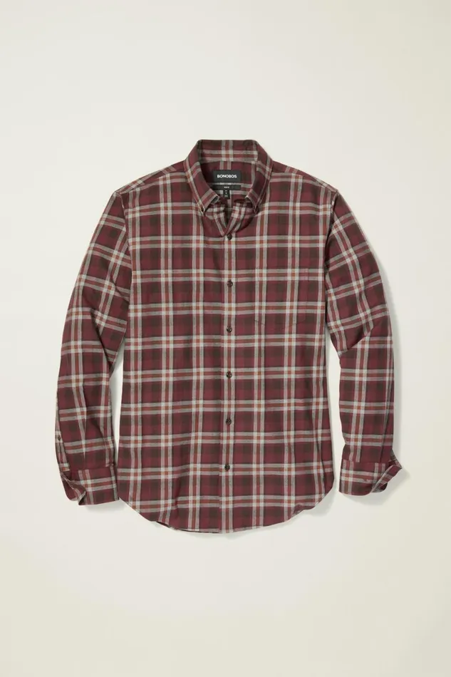 Men Everyday Lightweight Flannel Shirt Cappuccino Plaid Bonobos Casual Shirts