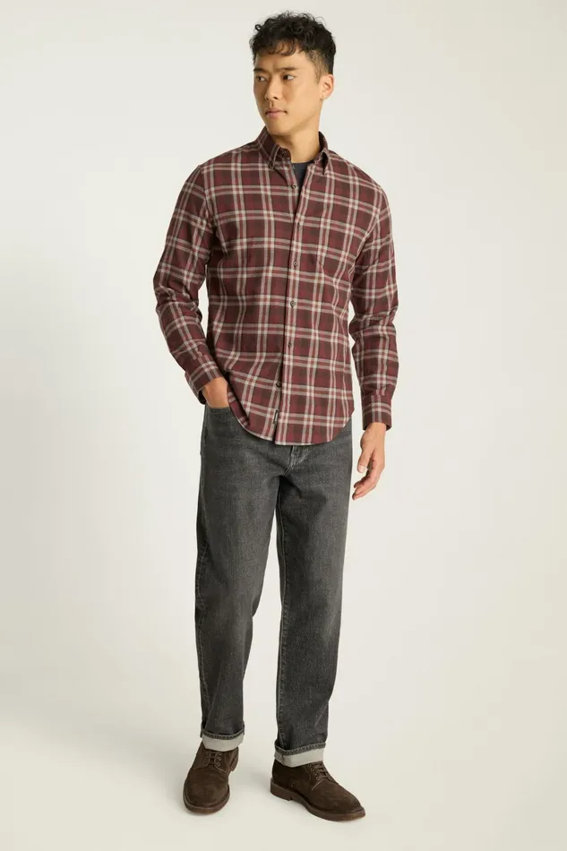 Men Everyday Lightweight Flannel Shirt Cappuccino Plaid Bonobos Casual Shirts