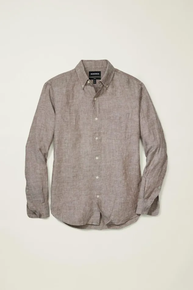 Men Everyday Linen Shirt Driftwood Bonobos Casual Shirts