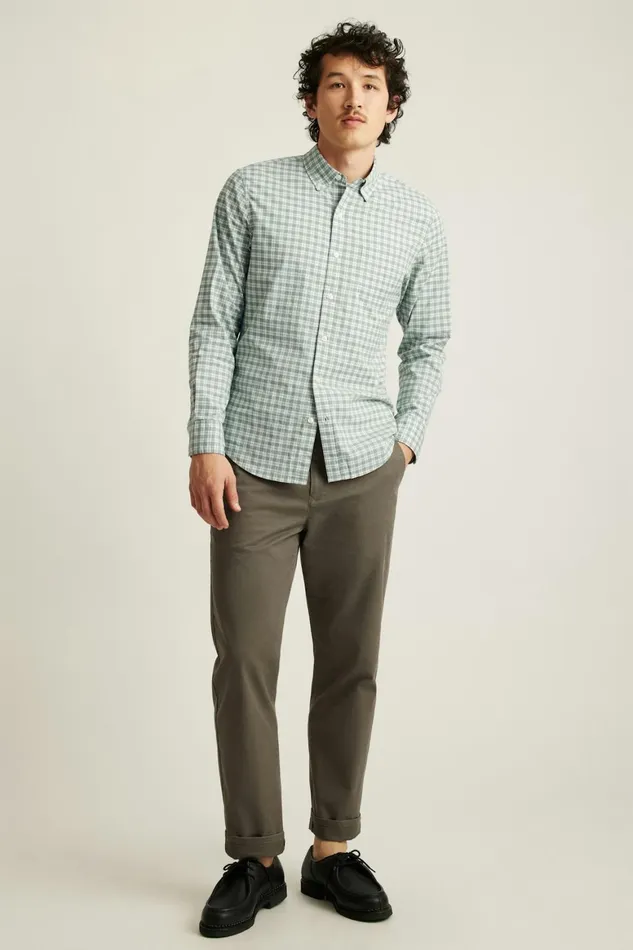 Men Everyday Shirt Heather Green Plaid Bonobos Casual Shirts
