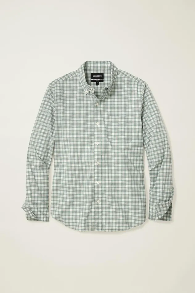 Men Everyday Shirt Heather Green Plaid Bonobos Casual Shirts