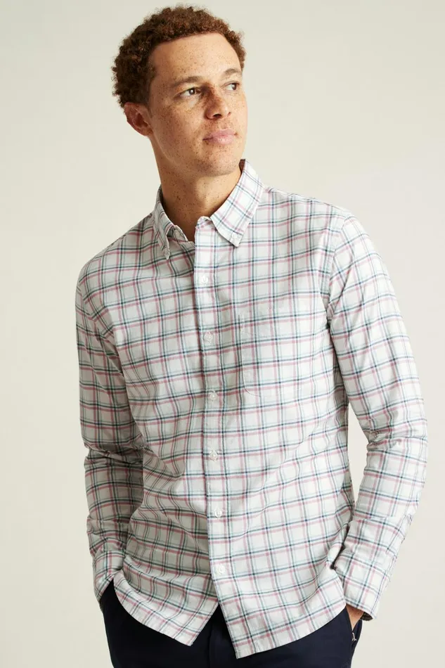Men Everyday Shirt Heather Oatmeal Plaid Bonobos Casual Shirts