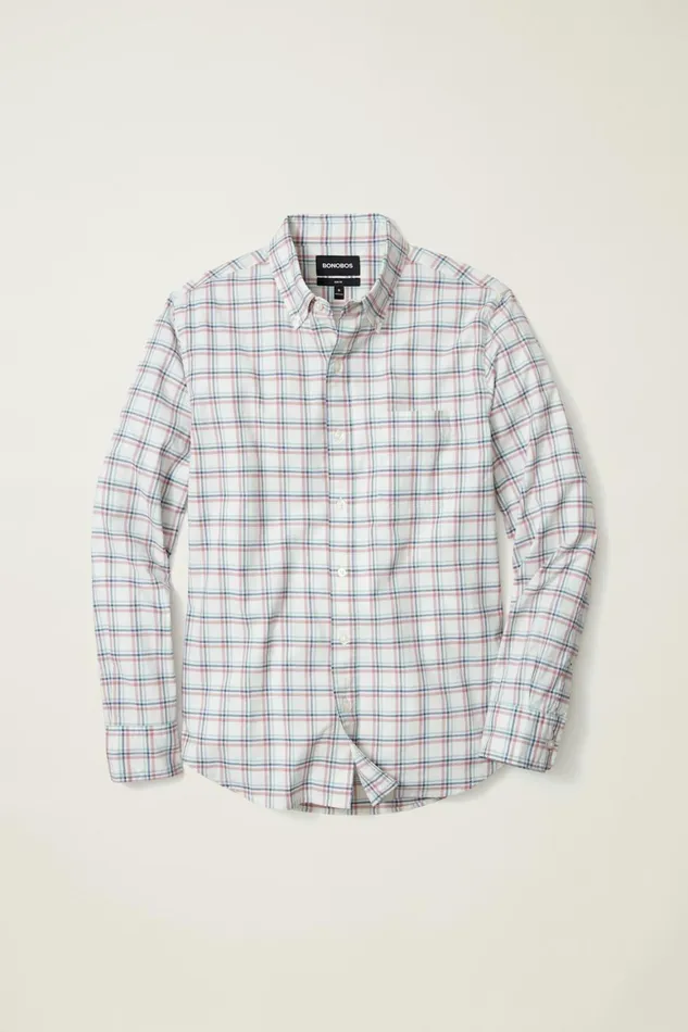 Men Everyday Shirt Heather Oatmeal Plaid Bonobos Casual Shirts