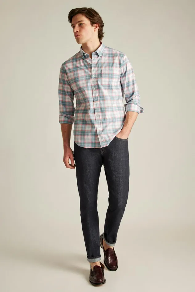 Men Everyday Shirt Mineral Blue Plaid Bonobos Casual Shirts