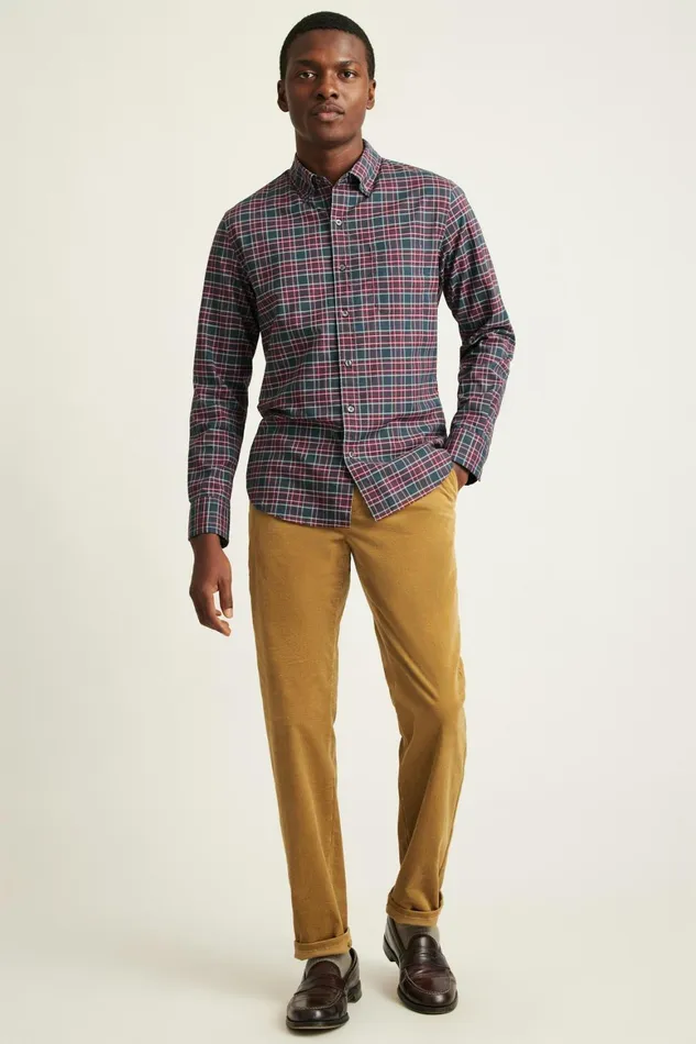 Men Everyday Shirt Navy Burgundy Plaid Bonobos Casual Shirts
