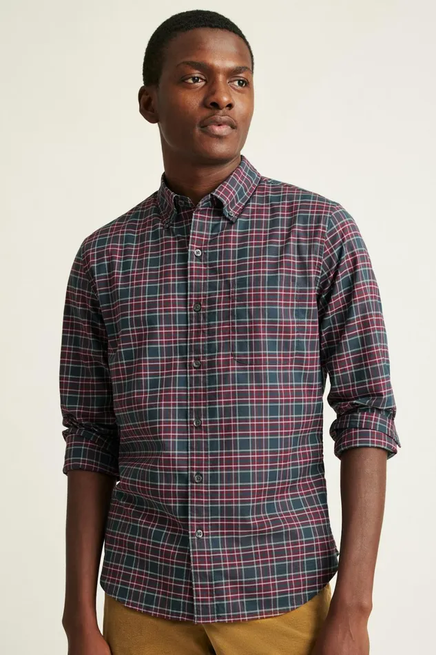 Men Everyday Shirt Navy Burgundy Plaid Bonobos Casual Shirts