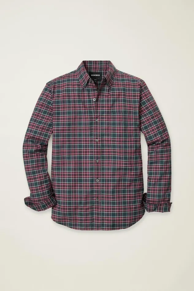 Men Everyday Shirt Navy Burgundy Plaid Bonobos Casual Shirts
