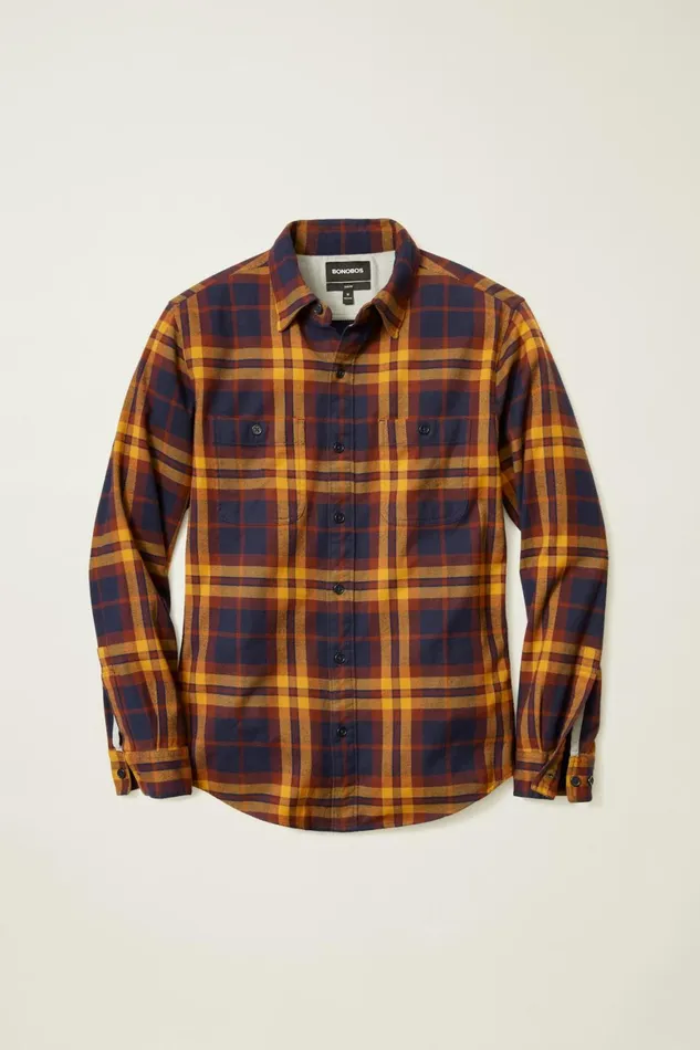 Men Fireside Flannel Shirt Harvest Plaid Bonobos Overshirts