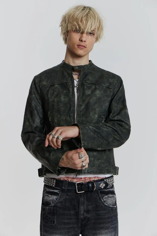 Men Grey Biker Jacket With Buckle Detail Jaded London Outerwear