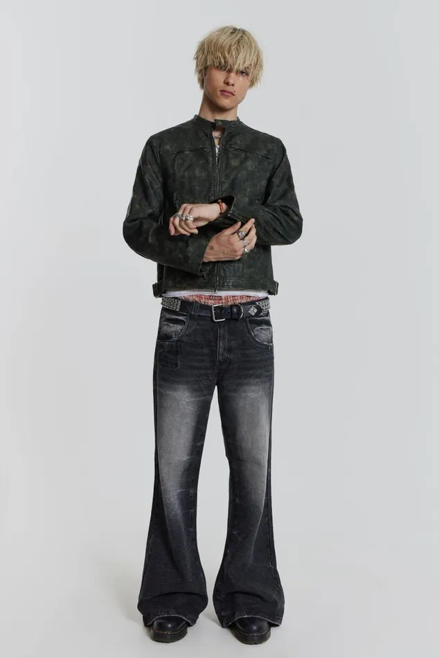 Men Grey Biker Jacket With Buckle Detail Jaded London Outerwear