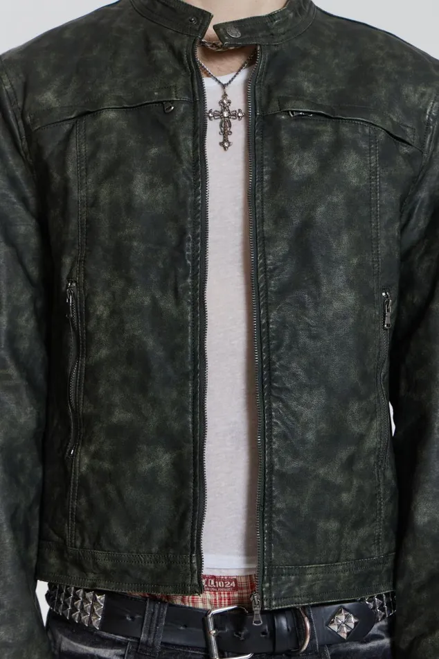 Men Grey Biker Jacket With Buckle Detail Jaded London Outerwear