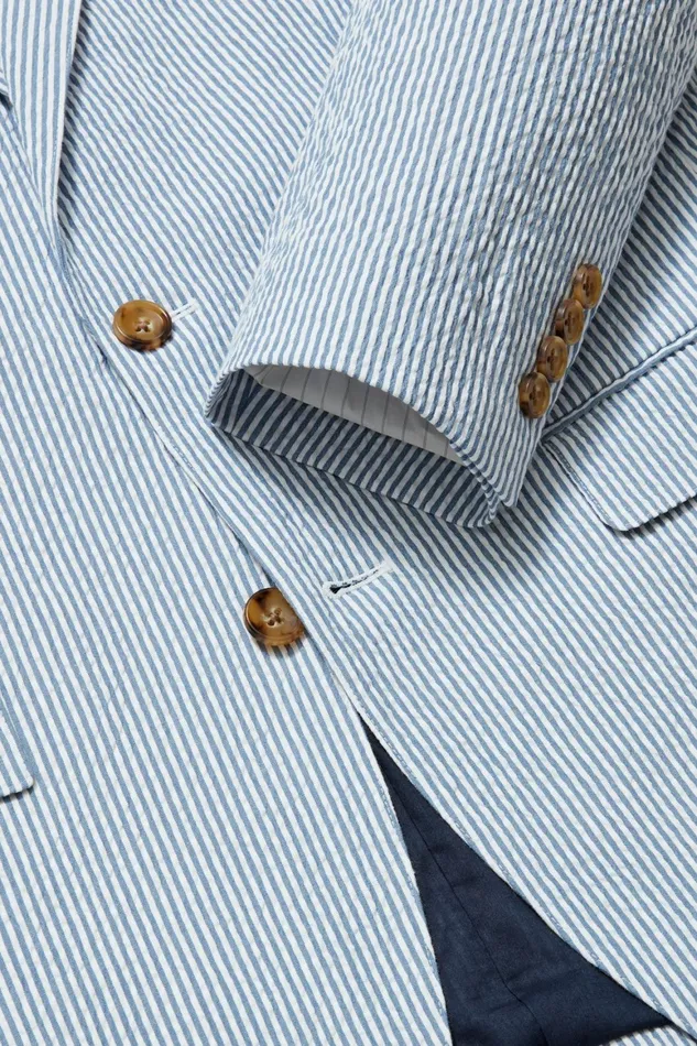 Men Italian Stretch Seersucker Suit Jacket Navy And White Seersucker Bonobos Blazers and Sport Coats