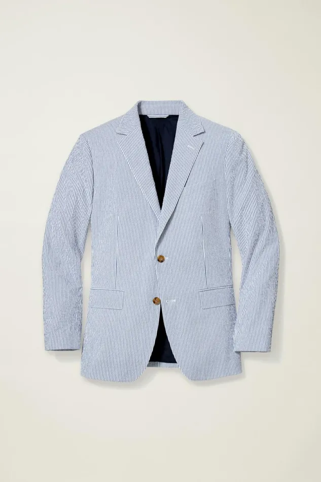 Men Italian Stretch Seersucker Suit Jacket Navy And White Seersucker Bonobos Blazers and Sport Coats