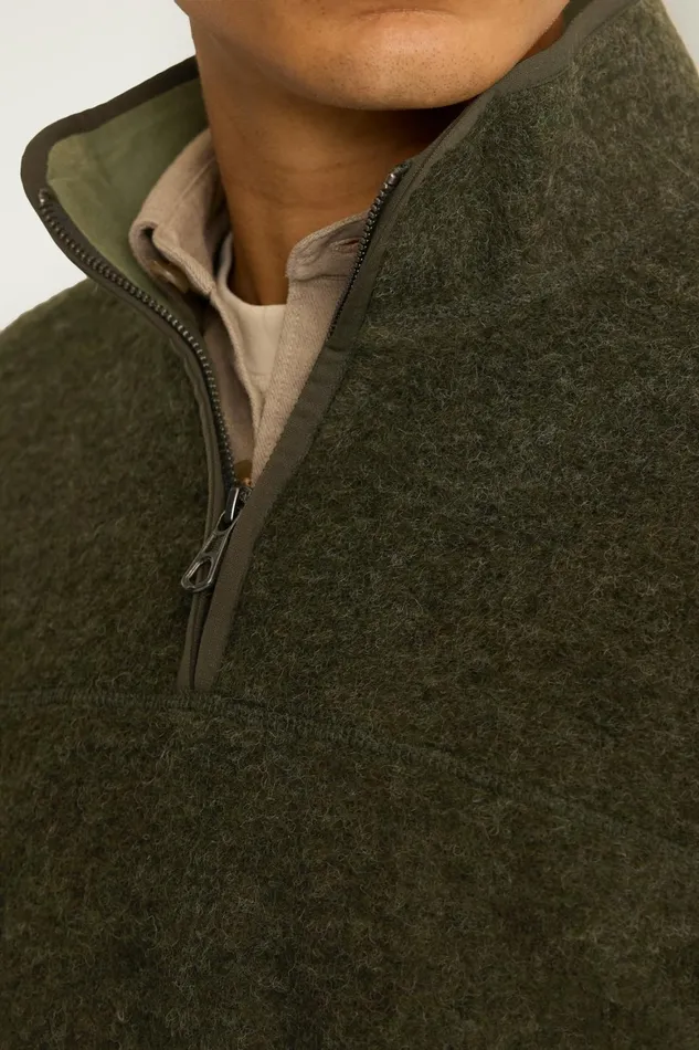Men Italian Wool Fleece Half Zip Heather Olive Green Bonobos Half and FullZips