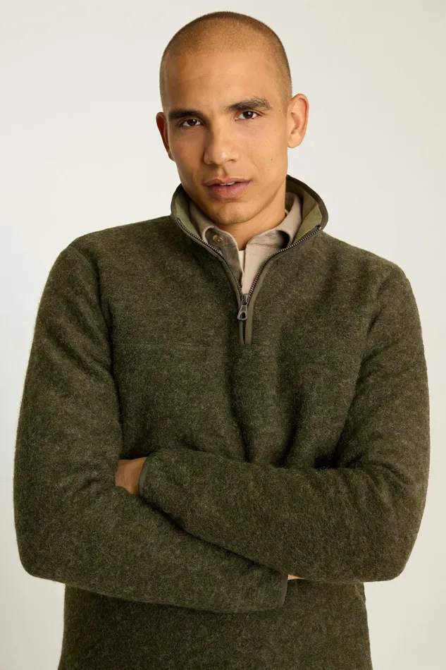 Men Italian Wool Fleece Half Zip Heather Olive Green Bonobos Half and FullZips