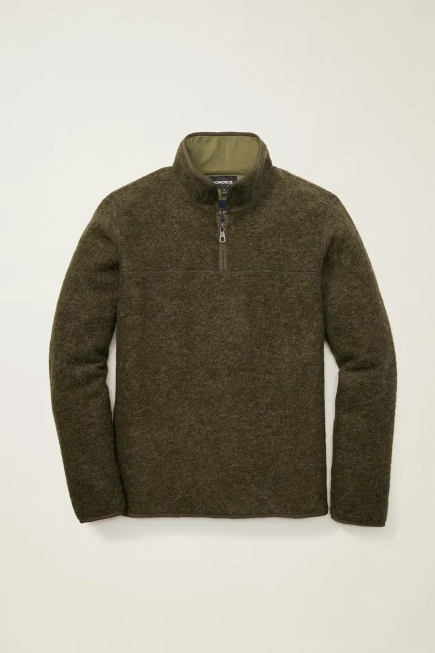 Men Italian Wool Fleece Half Zip Heather Olive Green Bonobos Half and FullZips