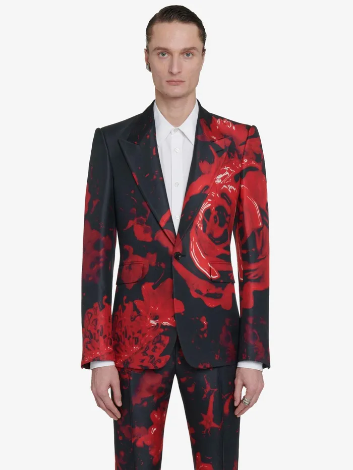 Men Jackets Alexander McQueen Wax Flower SingleBreasted Jacket Blackred
