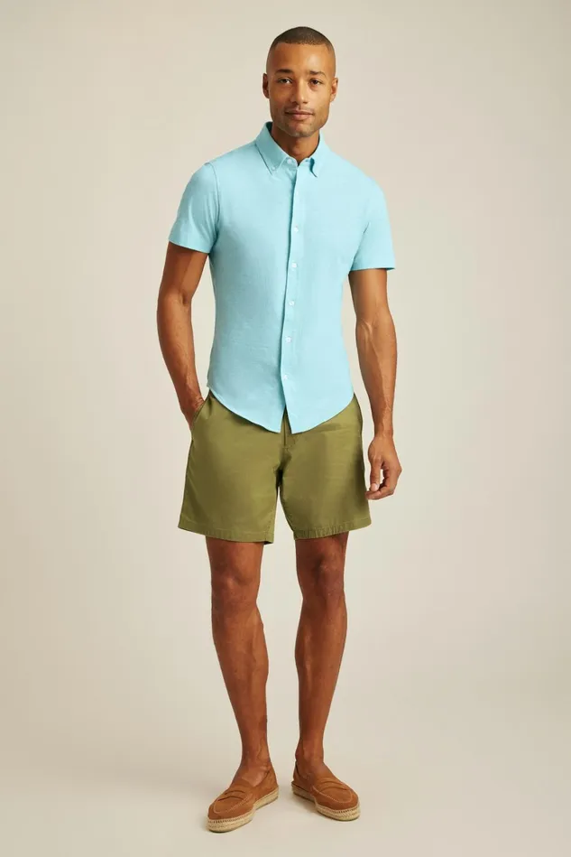 Men Jersey Riviera Shirt Blue Mist Feeder Stripe Bonobos Short Sleeve Shirts