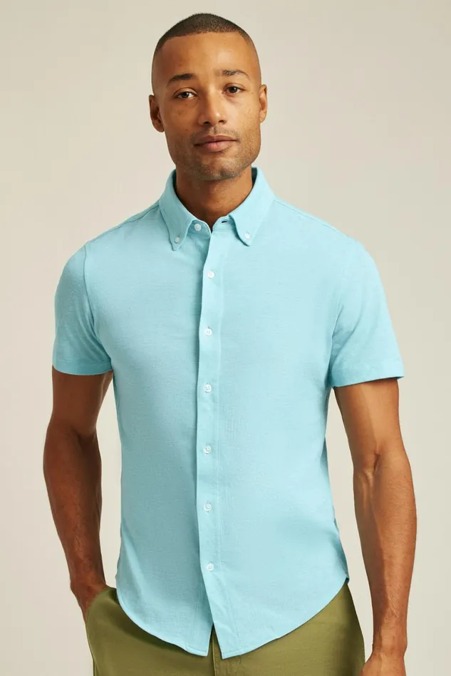 Men Jersey Riviera Shirt Blue Mist Feeder Stripe Bonobos Short Sleeve Shirts