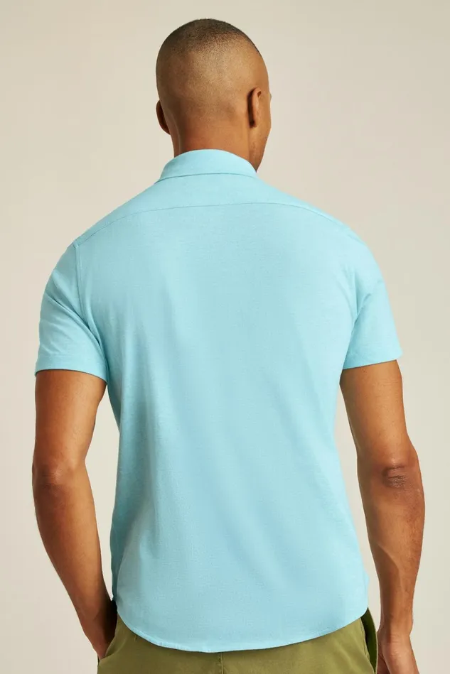 Men Jersey Riviera Shirt Blue Mist Feeder Stripe Bonobos Short Sleeve Shirts