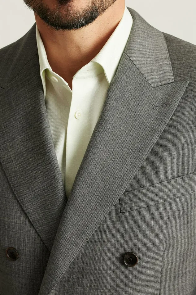 Men Jetsetter Italian Wool Double Breasted Blazer Grey Sharkskin Bonobos Blazers and Sport Coats