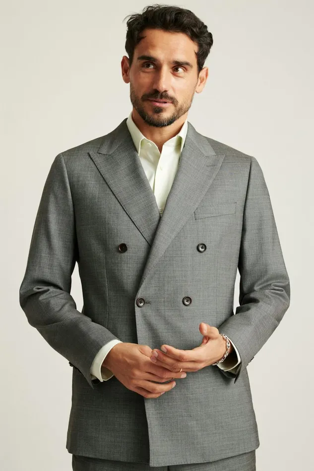 Men Jetsetter Italian Wool Double Breasted Blazer Grey Sharkskin Bonobos Blazers and Sport Coats