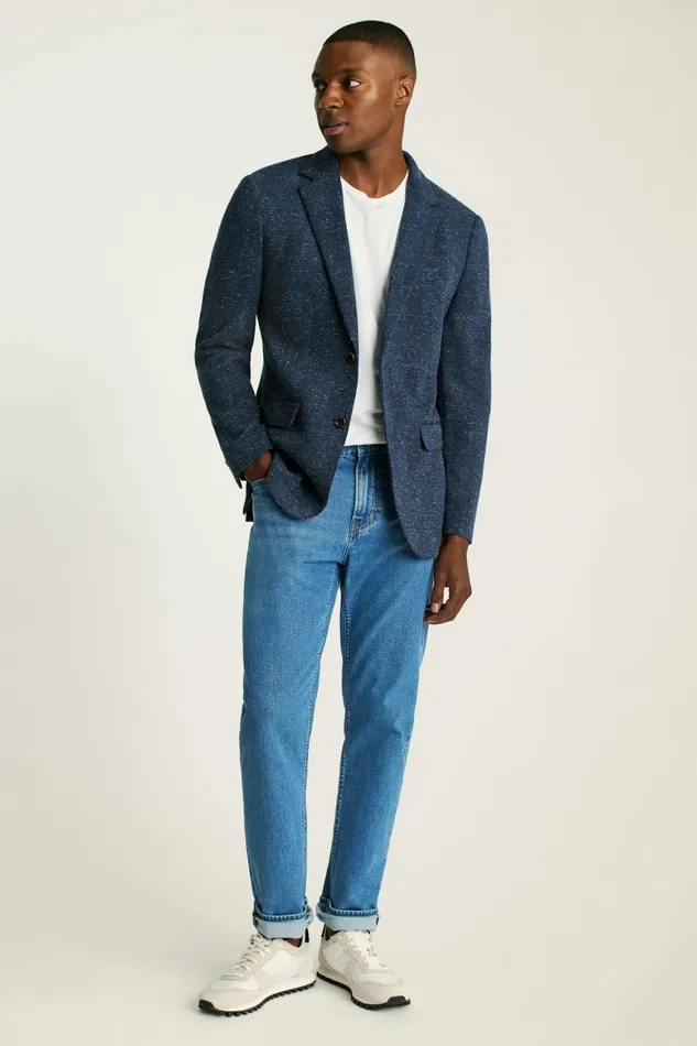 Men Jetsetter Knit Blazer Navy Donegal Glen Plaid Bonobos Blazers and Sport Coats
