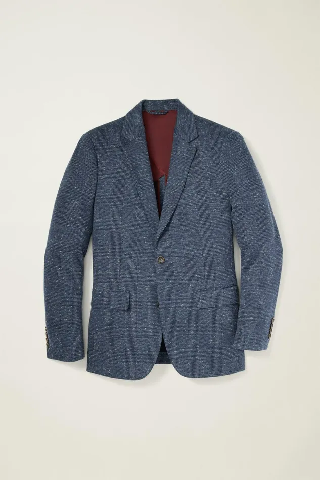 Men Jetsetter Knit Blazer Navy Donegal Glen Plaid Bonobos Blazers and Sport Coats